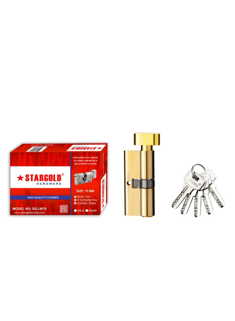 ستارجولد قفل أسطواني عالي الجودة مقاس 70 مم، جسم حديدي مضاد للسرقة، أسطوانة نحاسية مع 5 مفاتيح كمبيوتر، أمان موثوق للاستخدام في المنزل والمكتب - Image 3