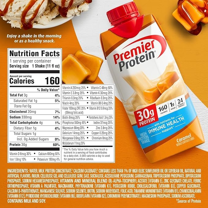 Premier Protein Shake Caramel 30g Protein 1g Sugar 24 Nutritents  Minerals to Support Immune Health 11 Fl oz Pack of 12 - Image 4