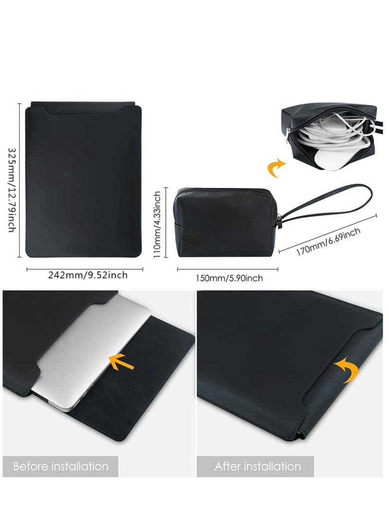 13-13.3 Inch Laptop Sleeve Case with Stand Slim Laptop Carrying Case Waterproof Leather Computer Protective Cover Bag for 13/13.3" MacBook Air/Pro with Pouch (A2681/A1932) - Image 2