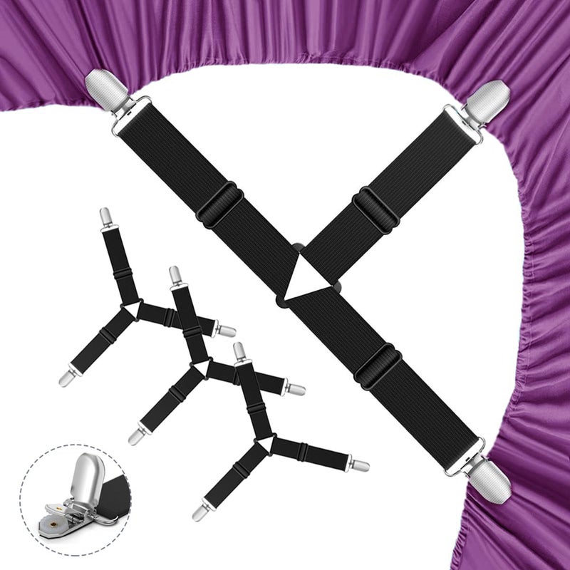 Olpad مجموعة أحزمة ملاءات السرير، مشابك مرنة مع مشابك معدنية، حوامل ملاءات للأركان، مشابك ملاءات مثبتة للحفاظ على الملاءات في مكانها، مشابك ملاءات مع أحزمة سرير قابلة للتعديل - Image 1