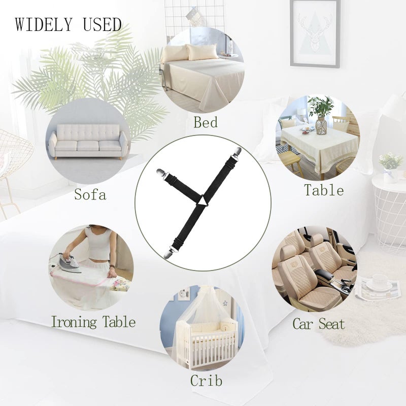 Olpad مجموعة أحزمة ملاءات السرير، مشابك مرنة مع مشابك معدنية، حوامل ملاءات للأركان، مشابك ملاءات مثبتة للحفاظ على الملاءات في مكانها، مشابك ملاءات مع أحزمة سرير قابلة للتعديل - Image 4