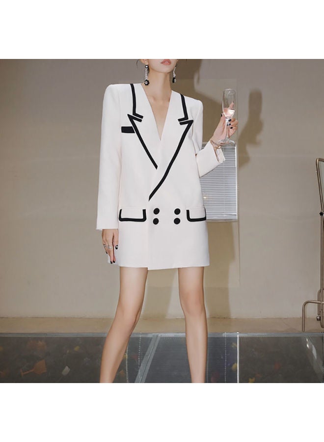 Suit Jacket Women's  Early Spring New High-end Sense Design Socialite Light Luxury Elegant Stitching V-neck Suit Dress 