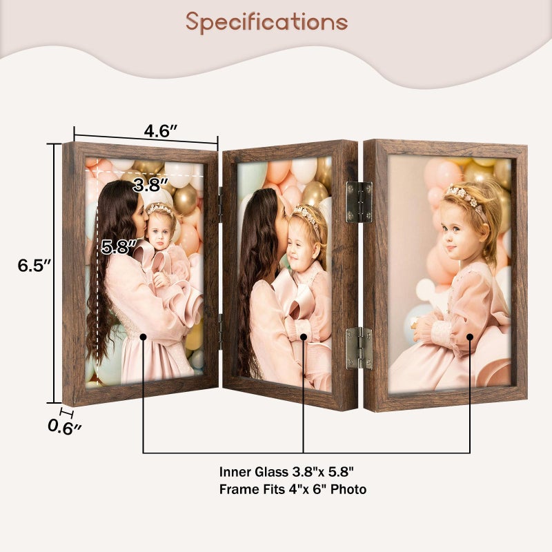 Space Art Deco 4x6 إطارات مفصلية ثلاثية 3 إطار صورة قابلة للطي Triptych الصورة قفًا رأسيًا على سطح المكتب أو الطاولة البنية - Image 2