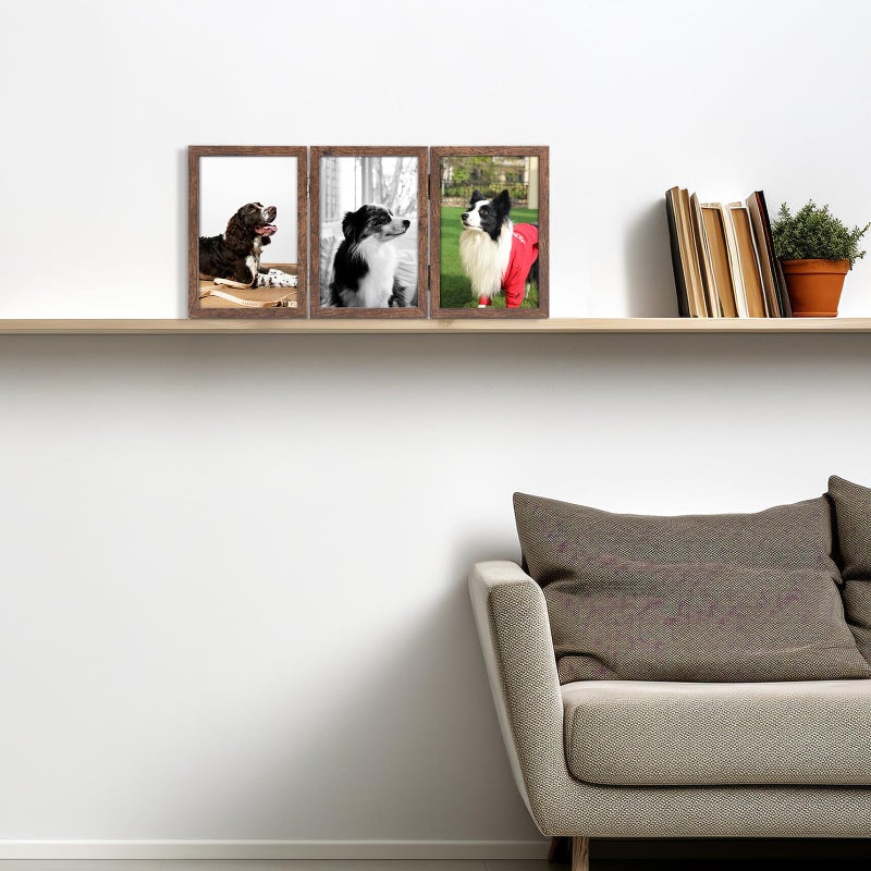 Space Art Deco 4x6 إطارات مفصلية ثلاثية 3 إطار صورة قابلة للطي Triptych الصورة قفًا رأسيًا على سطح المكتب أو الطاولة البنية - Image 5