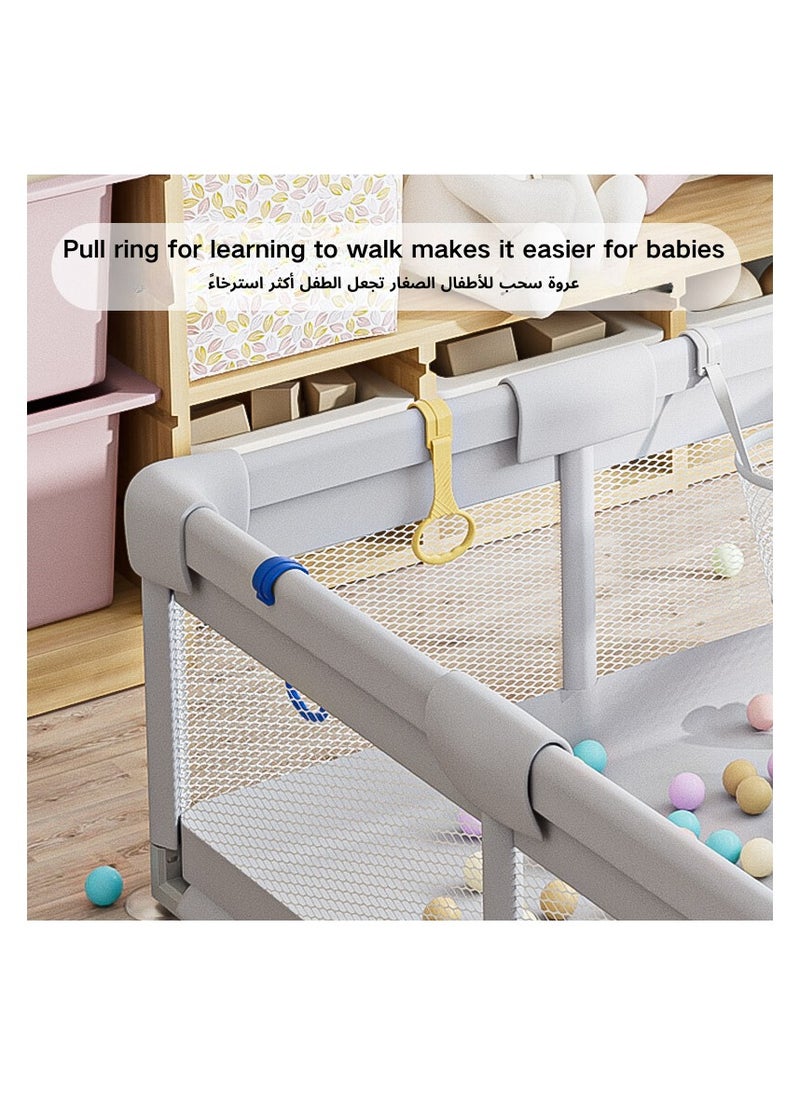 AIYISHI Baby Playpen Fence With Playmat, Infant Indoor And Outdoor Kids Activity Center With crawling mat，50 Pieces Ocean Balls,Basket ,Hand pull ring 120x150CM/150*180CM  - Image 5