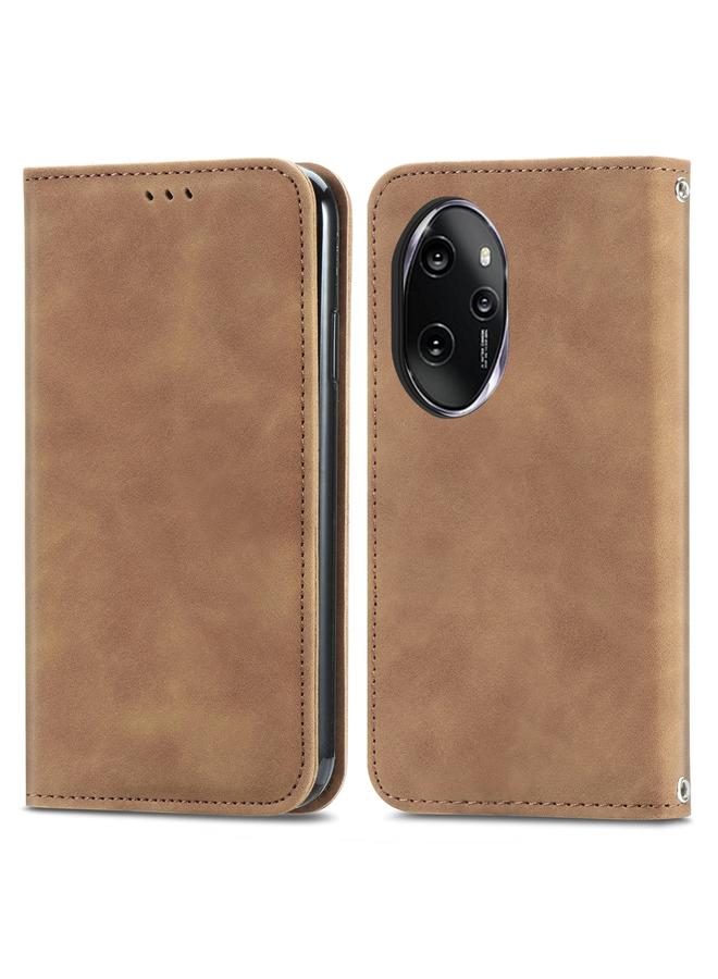 جرين تايجر حافظة هاتف جلدية قابلة للطي مغناطيسية لهاتف Honor 100 Pro Retro Skin Feel (بني)
