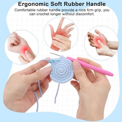 Crochetbox Crochet Hooks Set, 9 Size 2mm(B)-6mm(J) Ergonomic Handles Crochet Hooks with Case for Arthritic Hands, Kintting Needle with Crocheting Tool for Crocheters - Image 4