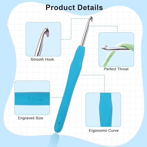 Crochetbox Crochet Hooks Set, 9 Size 2mm(B)-6mm(J) Ergonomic Handles Crochet Hooks with Case for Arthritic Hands, Kintting Needle with Crocheting Tool for Crocheters - Image 3