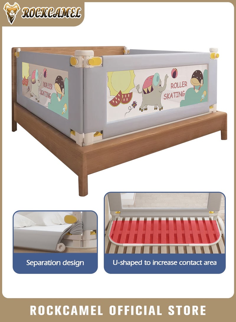 ROCKCAMEL درابزين أمان للسرير - حاجز جانبي آمن بعرض 180 سم، بارتفاع قابل للتعديل، سياج معزّز محسّن بدون فواصل للأطفال الصغار، بإطار L الشكل العالمي (قطعة واحدة لكل جانب، بعرض 1.8 متر) - Image 1