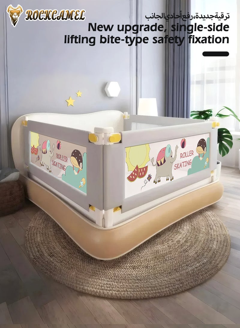 ROCKCAMEL درابزين أمان للسرير - حاجز جانبي آمن بعرض 180 سم، بارتفاع قابل للتعديل، سياج معزّز محسّن بدون فواصل للأطفال الصغار، بإطار L الشكل العالمي (قطعة واحدة لكل جانب، بعرض 1.8 متر) - Image 3