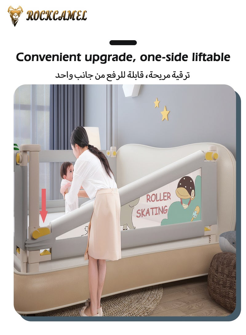 ROCKCAMEL درابزين أمان للسرير - حاجز جانبي آمن بعرض 180 سم، بارتفاع قابل للتعديل، سياج معزّز محسّن بدون فواصل للأطفال الصغار، بإطار L الشكل العالمي (قطعة واحدة لكل جانب، بعرض 1.8 متر) - Image 4