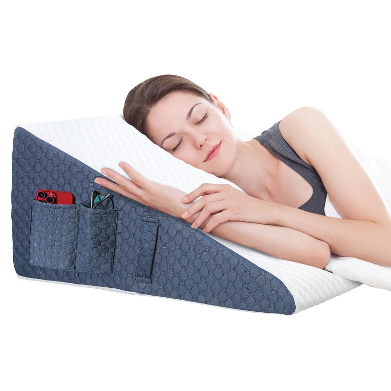 Welzona 12inch Wedge Pillow for Sleep, Updated Bed Wedge, Acid Reflux, Heartburn, GERD, Neck Pain, Cooling Memory Foam Top, Removable Washable Cover Incline Wedge Pillow for Improved Sleep - Image 1