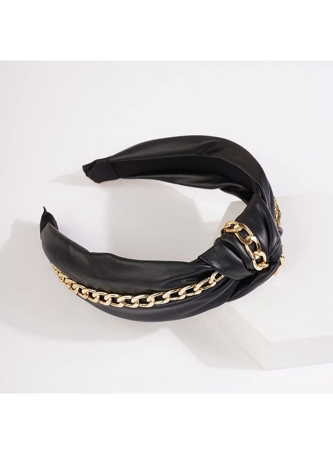 Wiwpar Knotted Headbands For Women Fashion Wide Headband Vintage Knotted Head Band Hair Hoop Hair Accessories With Metal Chain (Black) - Image 4