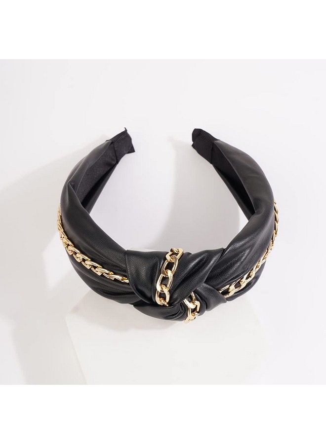 Wiwpar Knotted Headbands For Women Fashion Wide Headband Vintage Knotted Head Band Hair Hoop Hair Accessories With Metal Chain (Black) - Image 5