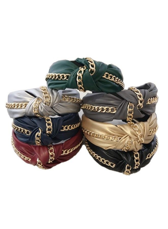 Wiwpar Knotted Headbands For Women Fashion Wide Headband Vintage Knotted Head Band Hair Hoop Hair Accessories With Metal Chain (Black) - Image 2