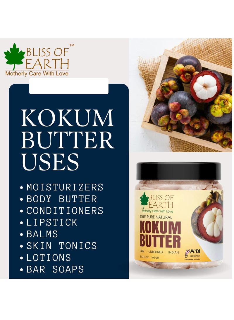 BLISS OF EARTH 100% Pure Natural Kokum Butter Raw Unrefined Indian Great For Moisturized Skin Nourishing Hair Stretch Mark DIY Product PETA Approved 100gm - Image 4