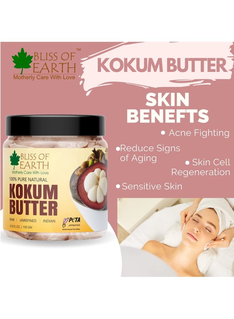 BLISS OF EARTH 100% Pure Natural Kokum Butter Raw Unrefined Indian Great For Moisturized Skin Nourishing Hair Stretch Mark DIY Product PETA Approved 100gm - Image 2