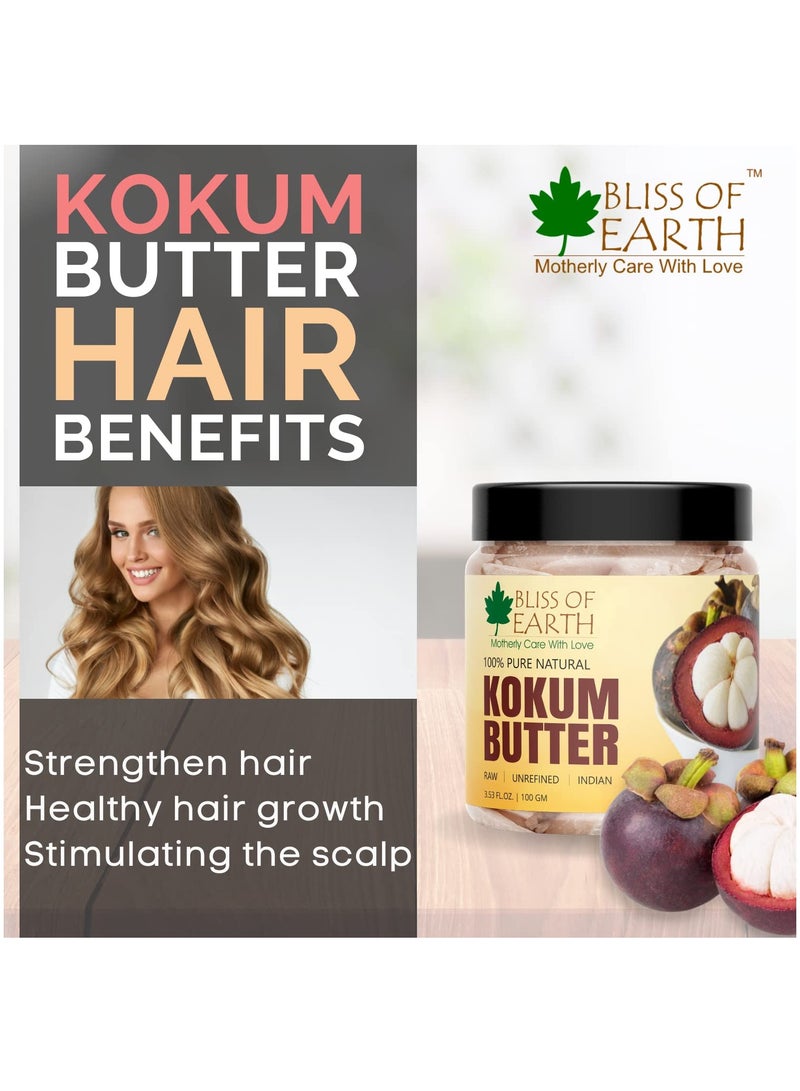BLISS OF EARTH 100% Pure Natural Kokum Butter Raw Unrefined Indian Great For Moisturized Skin Nourishing Hair Stretch Mark DIY Product PETA Approved 100gm - Image 3