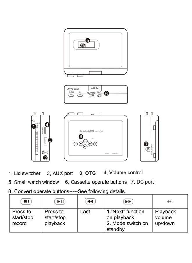 Cassette Tape-To-MP3 Converter V2419 Black/Grey - Image 4