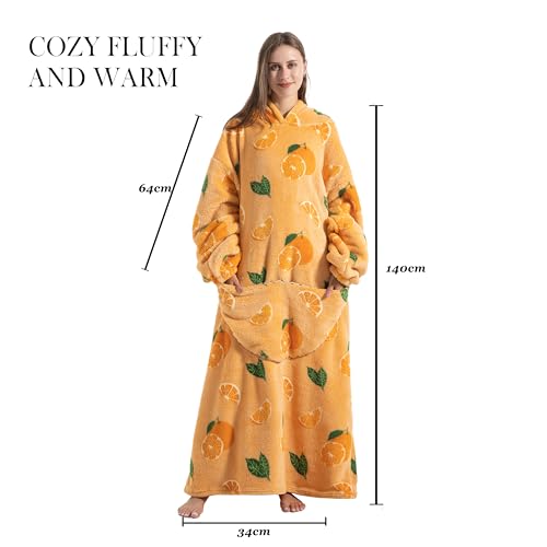Capecage Blanket Hoodie, Long Hooded Blanket Sweatshirt as Birthday Gifts for Women Men, Long Wearable Blanket for Men Women,Orange Hoodie Blankets for Women Men - Image 5