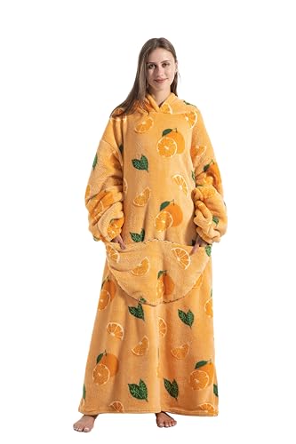 Capecage Blanket Hoodie, Long Hooded Blanket Sweatshirt as Birthday Gifts for Women Men, Long Wearable Blanket for Men Women,Orange Hoodie Blankets for Women Men - Image 1