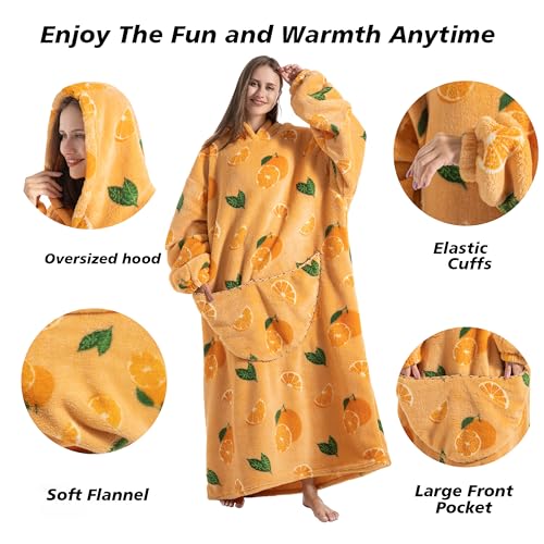 Capecage Blanket Hoodie, Long Hooded Blanket Sweatshirt as Birthday Gifts for Women Men, Long Wearable Blanket for Men Women,Orange Hoodie Blankets for Women Men - Image 2