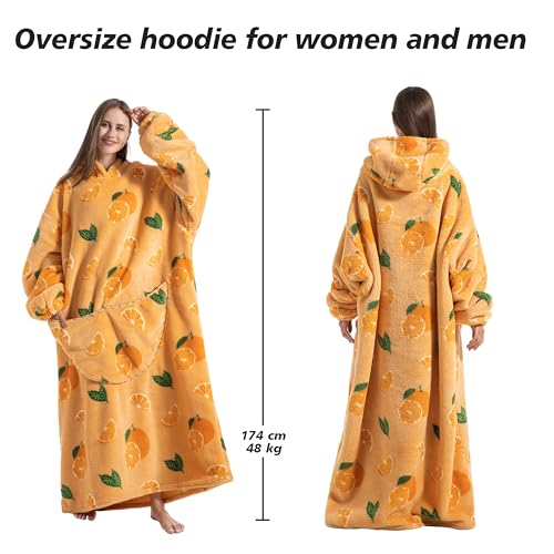 Capecage Blanket Hoodie, Long Hooded Blanket Sweatshirt as Birthday Gifts for Women Men, Long Wearable Blanket for Men Women,Orange Hoodie Blankets for Women Men - Image 4