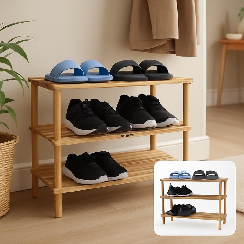 Fitto Wooden Shoe Rack 3 Layer, Natural Wood Color, 74x26x48.5cm - Image 3