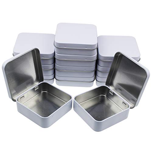 Goodma 12 Pieces Square Metal Empty Tins Home Storage Containers Organizer Mini Box with Hinged Lid, 2.76 x 2.76 x 0.79 inch (White) - Image 1