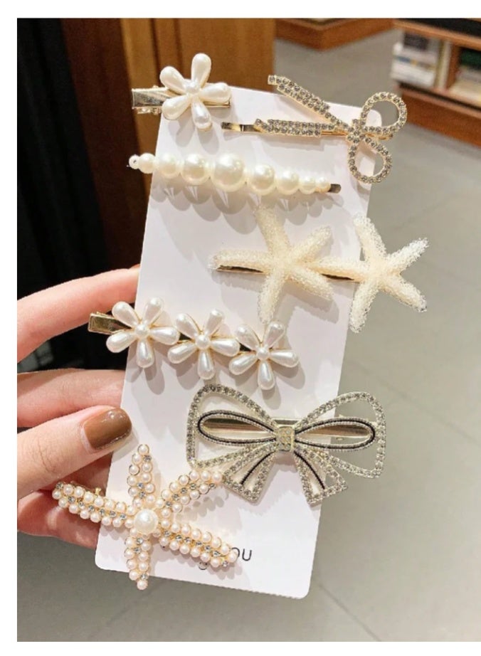 اكسسوارات شعر السيدات الأنيقة 7pcs التي تتميز بالفساتين على شكل مربع الزهور جميلة جدا. مقاطع شعر فاخرة و دبابيس شعر بيضاء ساحرة - Image 1