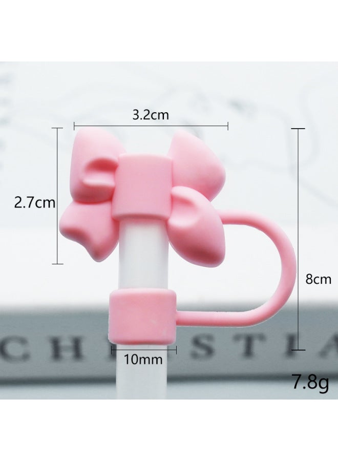 Silicone Straw Cap 8-10mm Cute Flower Doll Dust Cap Can Be Recycled Straw Plug-Color:Silicone Light Powder Bow 10mm-Specifications:Bagged Without Straw  - Image 1
