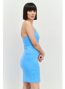 MANGO Women Ribbed Mini Dress, Sky Blue  - Image 2