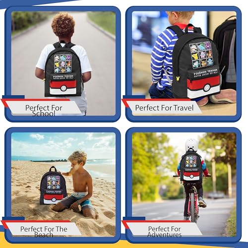 Pokemon Backpack for Kids Teens Boys Girls Pikachu Anime Bookbag Daypack Bag School Sports Gifts for Kids (Black/Red) - Image 4