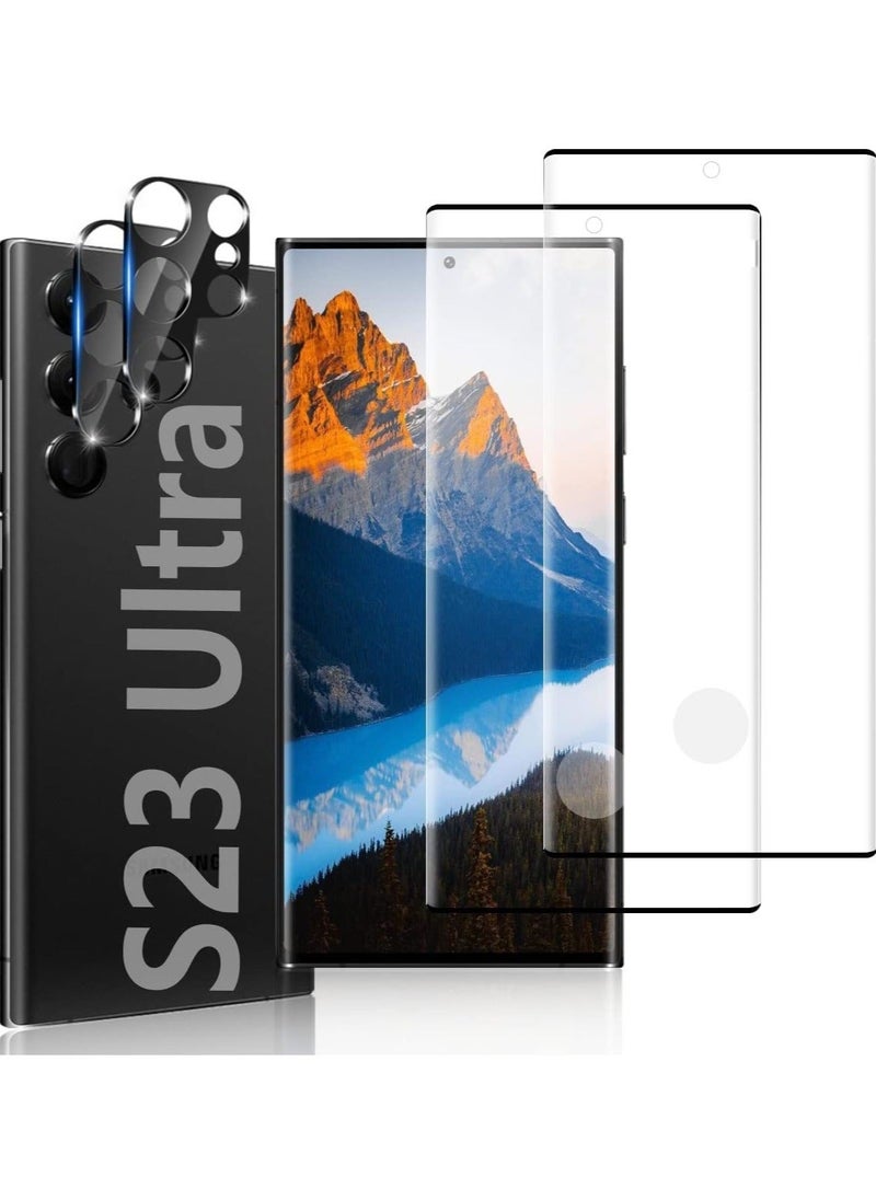 HuHa [2+2 Pack] S23 Ultra Glass Screen Protector, HD Clear 9H Tempered Glass Scratch Resistant, Fingerprint Unlock, 3D Curved, Bubble-Free  - Image 1