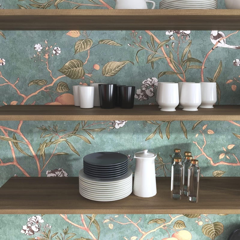 Laatse Green Floral Wallpaper Peel and Stick Bird Wallpaper 17.5" x 78.7" Vintage Floral Contact Paper Waterproof Vinyl Self Adhesive Modern Wall Paper Wall Covering for Bedroom Walls Cabinet Locker - Image 4