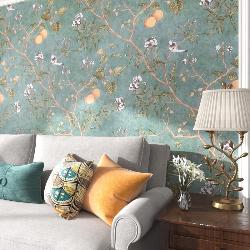 Laatse Green Floral Wallpaper Peel and Stick Bird Wallpaper 17.5" x 78.7" Vintage Floral Contact Paper Waterproof Vinyl Self Adhesive Modern Wall Paper Wall Covering for Bedroom Walls Cabinet Locker - Image 5
