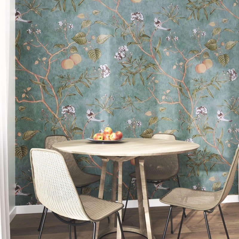 Laatse Green Floral Wallpaper Peel and Stick Bird Wallpaper 17.5" x 78.7" Vintage Floral Contact Paper Waterproof Vinyl Self Adhesive Modern Wall Paper Wall Covering for Bedroom Walls Cabinet Locker - Image 3