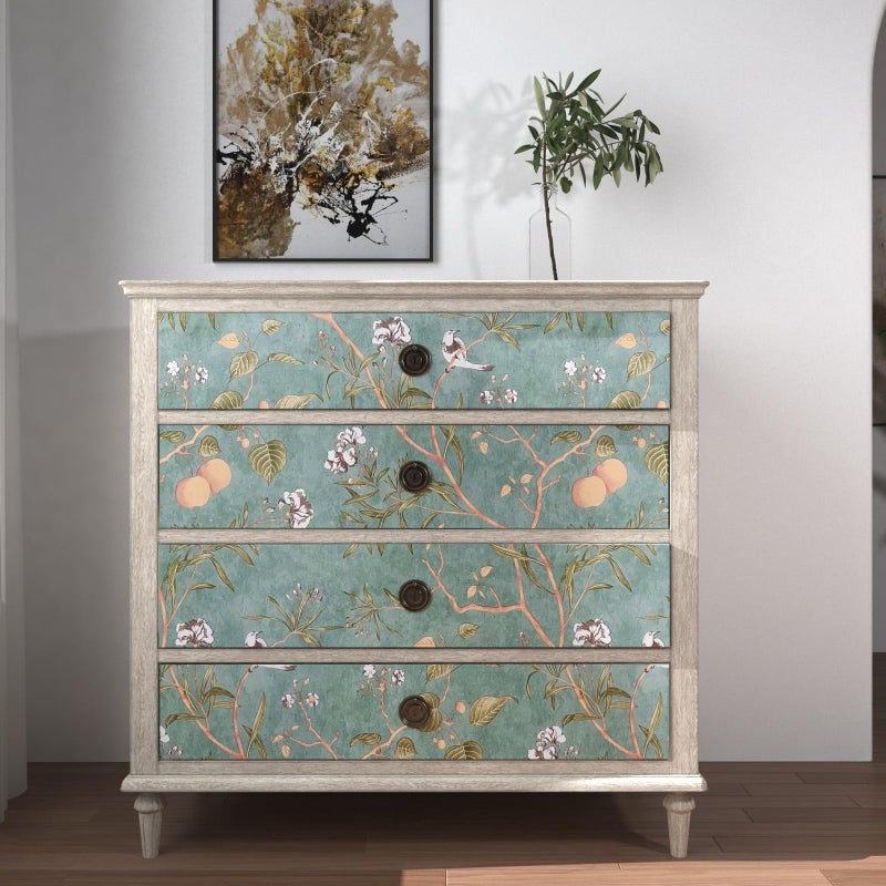 Laatse Green Floral Wallpaper Peel and Stick Bird Wallpaper 17.5" x 78.7" Vintage Floral Contact Paper Waterproof Vinyl Self Adhesive Modern Wall Paper Wall Covering for Bedroom Walls Cabinet Locker - Image 2