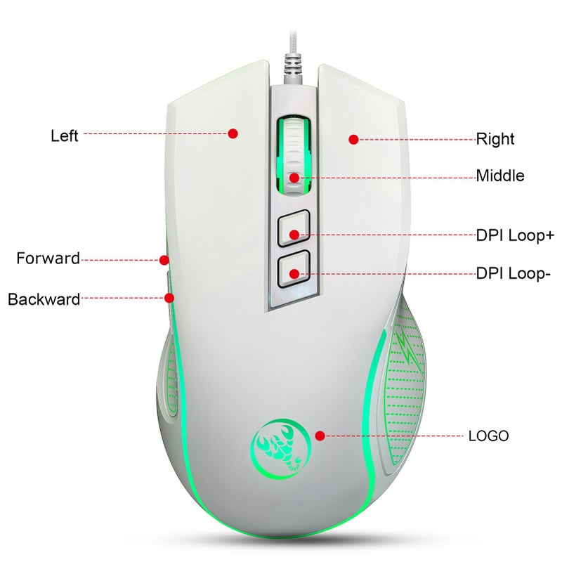 X100 Wired Gaming Ergonomic Gaming Office 7-color Breathing Light Effect 4-gear Adjustable DPI White - Image 3