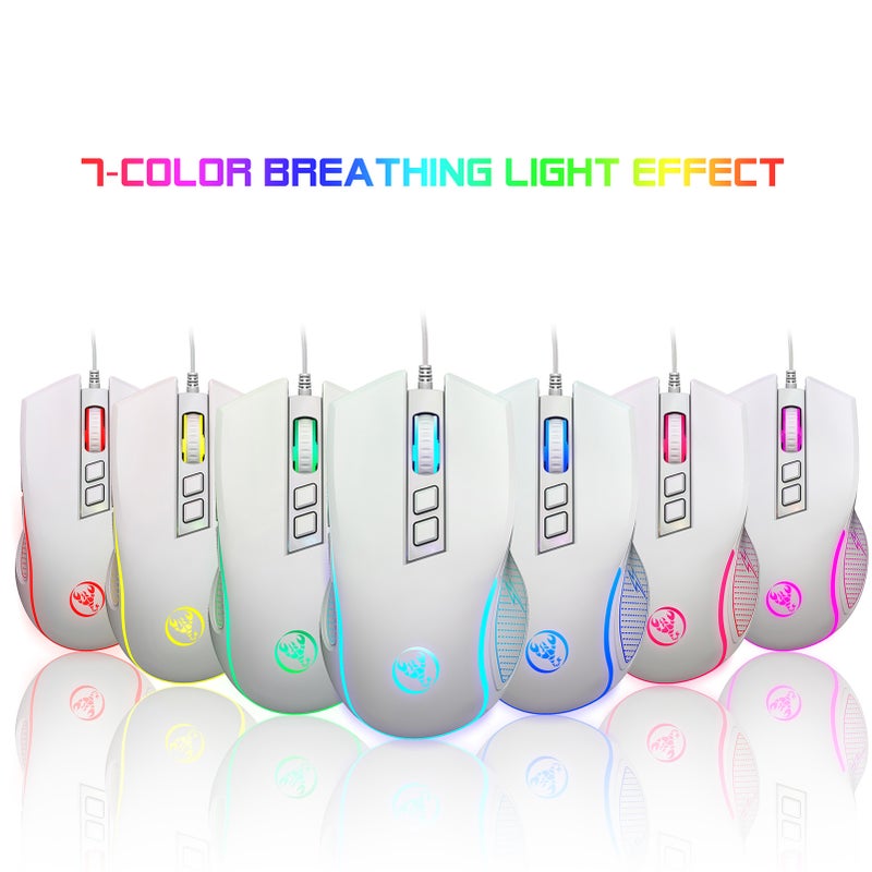X100 Wired Gaming Ergonomic Gaming Office 7-color Breathing Light Effect 4-gear Adjustable DPI White - Image 2