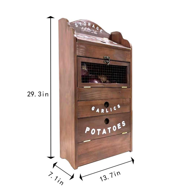 ARTAWEIN Pine Wood Veggie Bin for Potato, Onion and 1 Garlic Drawer Vegetable Box for Kitchen Storage, Solid Wood Vegetable Bin 13.77" L X 7.1" W X 29.3" H (Rustic Walnut) - Image 2