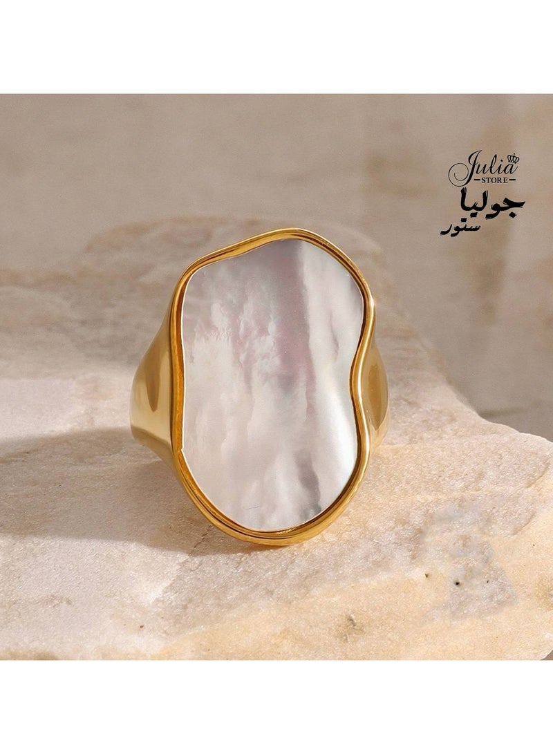 جوليا ستور خاتم عصري غير مسبب للحساسية مفتوح من المينا غير المنتظم بتصميم عتيق قابل للتكديس قابل للتعديل من الفولاذ المقاوم للصدأ مطلي بالذهب عيار 18 قيراطًا على طراز البانك القوطي قابل للتغيير في الحجم - أوروبي 1 - Image 2