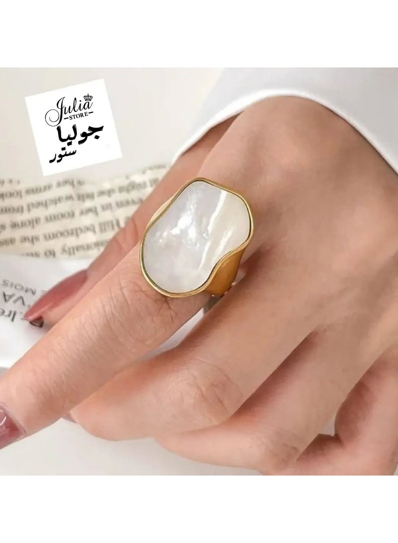 جوليا ستور خاتم عصري غير مسبب للحساسية مفتوح من المينا غير المنتظم بتصميم عتيق قابل للتكديس قابل للتعديل من الفولاذ المقاوم للصدأ مطلي بالذهب عيار 18 قيراطًا على طراز البانك القوطي قابل للتغيير في الحجم - أوروبي 1 - Image 3