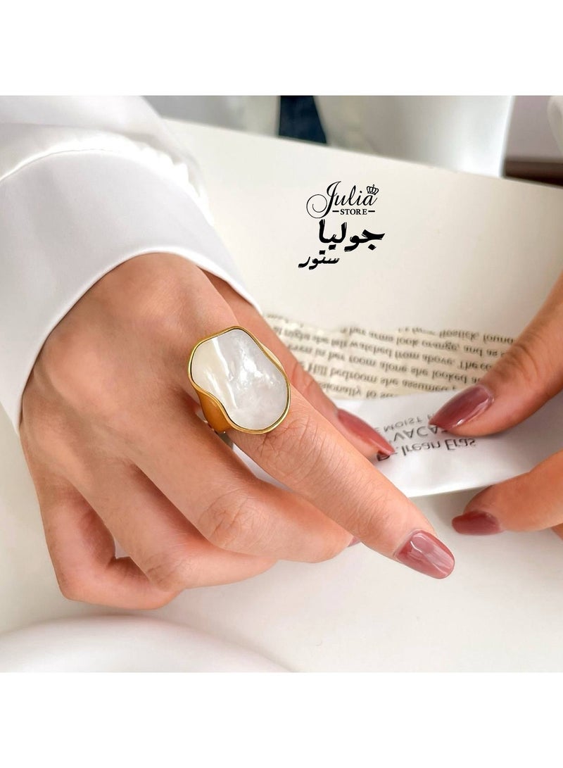 جوليا ستور خاتم عصري غير مسبب للحساسية مفتوح من المينا غير المنتظم بتصميم عتيق قابل للتكديس قابل للتعديل من الفولاذ المقاوم للصدأ مطلي بالذهب عيار 18 قيراطًا على طراز البانك القوطي قابل للتغيير في الحجم - أوروبي 1 - Image 4