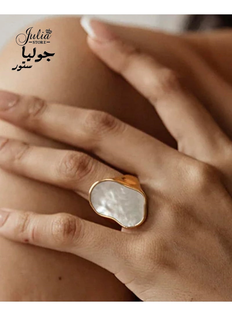 جوليا ستور خاتم عصري غير مسبب للحساسية مفتوح من المينا غير المنتظم بتصميم عتيق قابل للتكديس قابل للتعديل من الفولاذ المقاوم للصدأ مطلي بالذهب عيار 18 قيراطًا على طراز البانك القوطي قابل للتغيير في الحجم - أوروبي 1 - Image 5