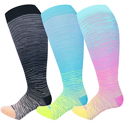 LEVSOX Wide Calf Compression Socks for Women Men Plus Size 15-20 mmHg Extra Large Knee High Support Sock for Nurses Pregnant Travel - Image 1