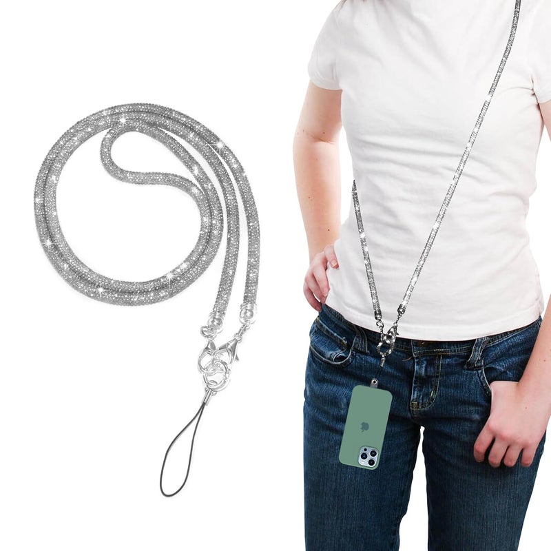 GadgetBite Diamond Charm Phone Lanyard - Cross body lanyard, Mobile Holder Strap, Hands-Free Neck Hanging Chain Accessory, Compatible with iPhone & Most Smartphones, Charms for Phone Case.(Silver) - Image 1