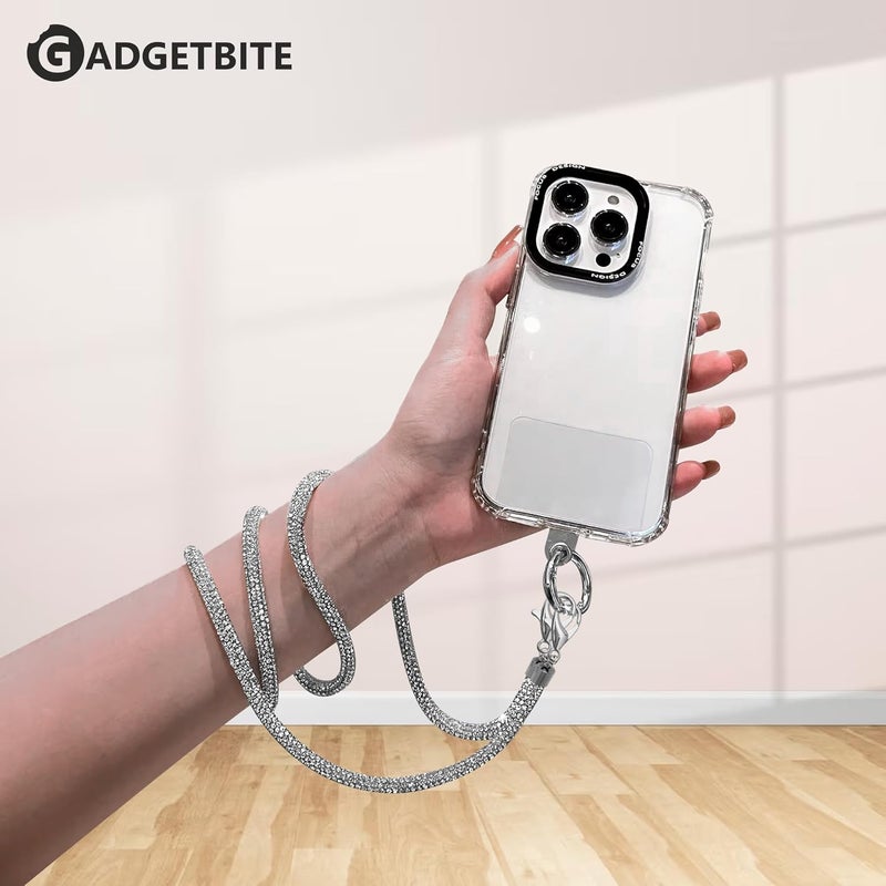 GadgetBite Diamond Charm Phone Lanyard - Cross body lanyard, Mobile Holder Strap, Hands-Free Neck Hanging Chain Accessory, Compatible with iPhone & Most Smartphones, Charms for Phone Case.(Silver) - Image 5