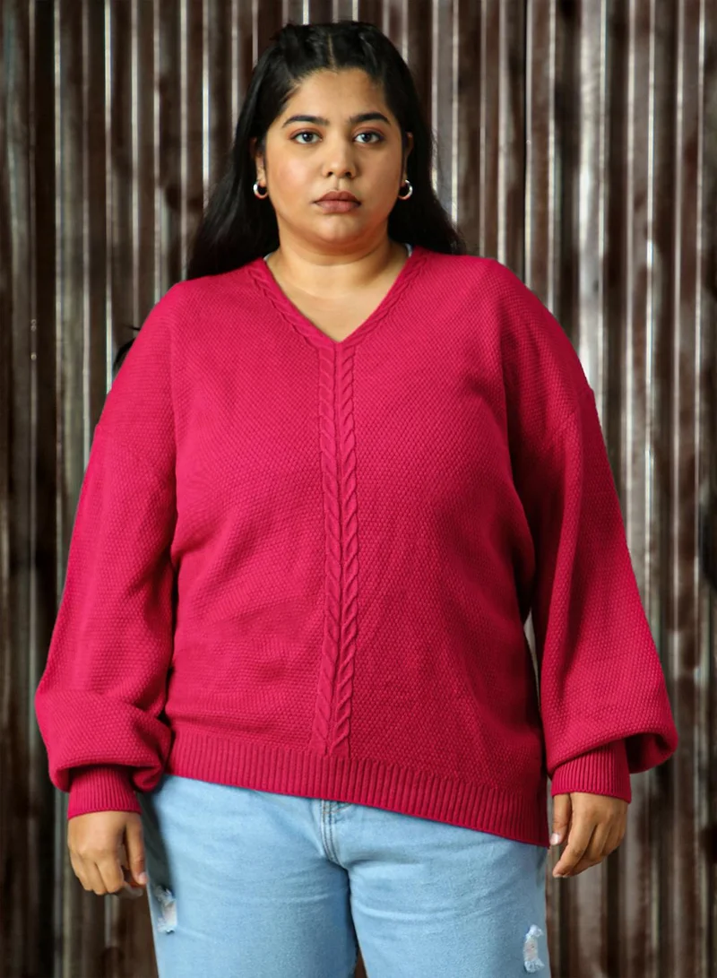 HIGH STAR Women's Pink 100% Acrylic Solid Relaxed Fit Sweater