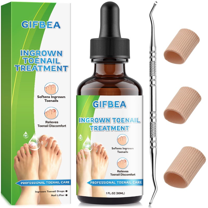 GIFBEA Ingrown Toenail Treatment w/Ingrown Toenail Drops Reliever & Softener,Double Sided Pedicure Nail Lifter Tool for Easy Trimming Care Thick Nail & Ingrown Toe Nail,Toenail Cleaner Kit for Men Women - Image 1